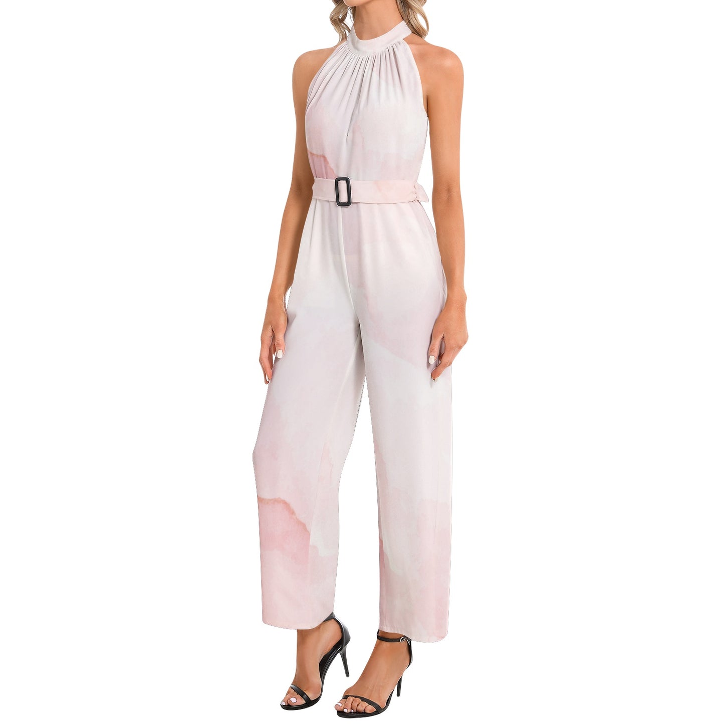 Halter Neck Buckle Belted Jumpsuit