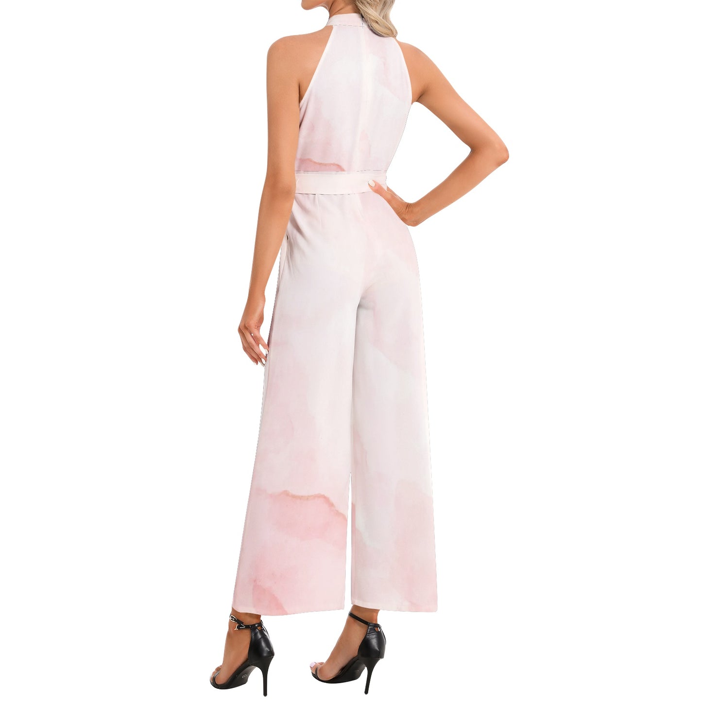 Halter Neck Buckle Belted Jumpsuit