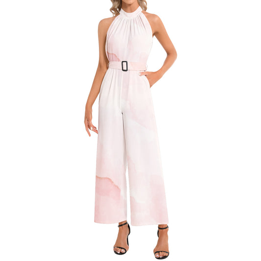 Halter Neck Buckle Belted Jumpsuit